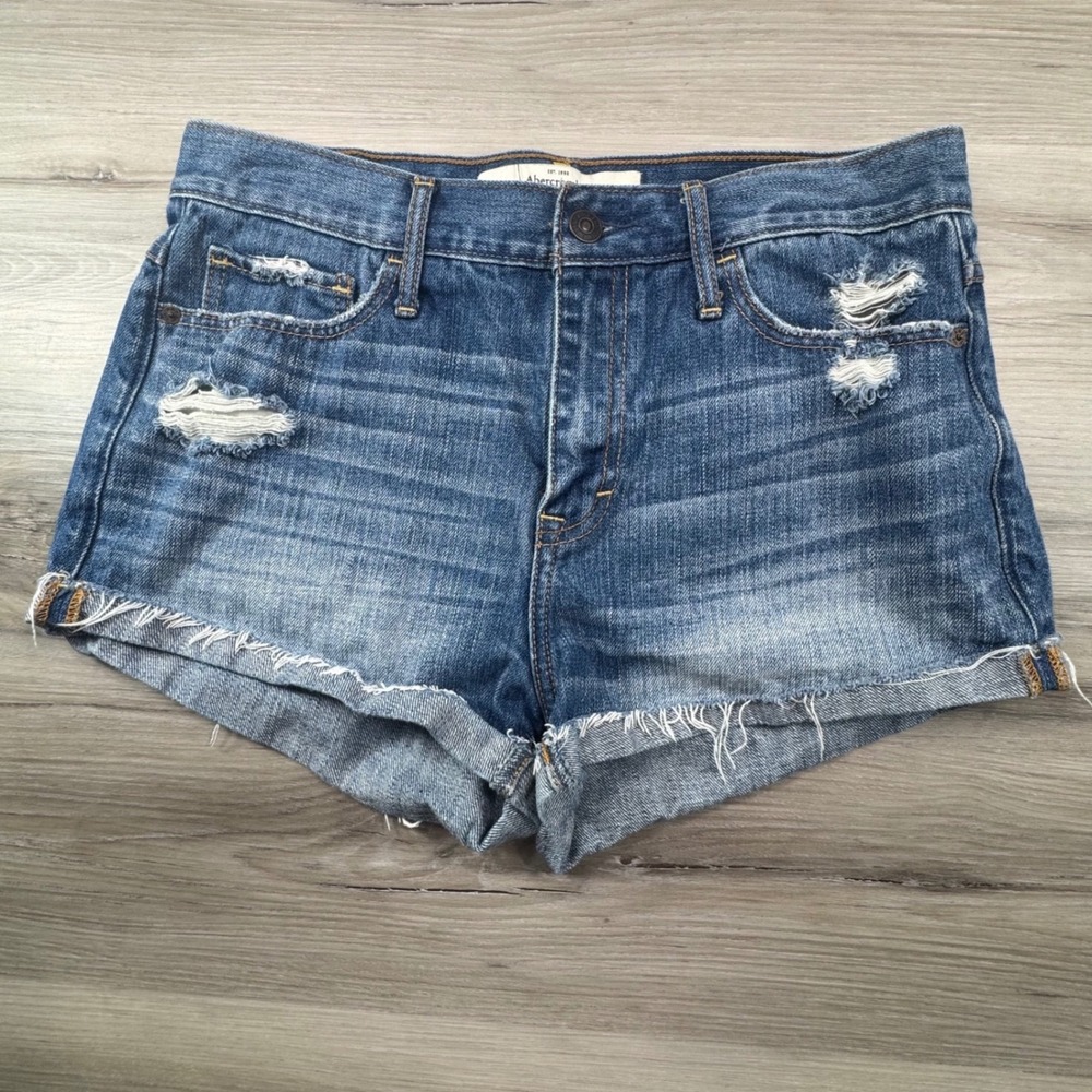 Vintage Y2K Abercrombie Distressed Ripped Jean Shorts‎ Sz 6 Frayed